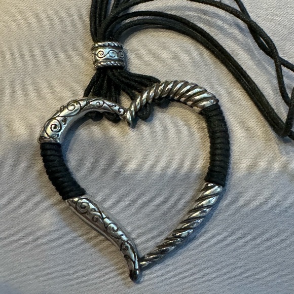 Silver and Black Cord Heart Necklace - Picture 5 of 7